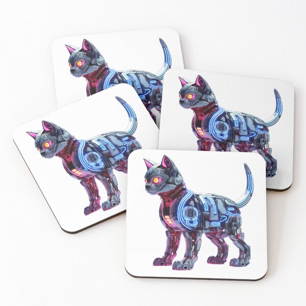 Item preview, Cyberpunk Robot Cat in Neon Colors designed and sold by SchorlCraft.