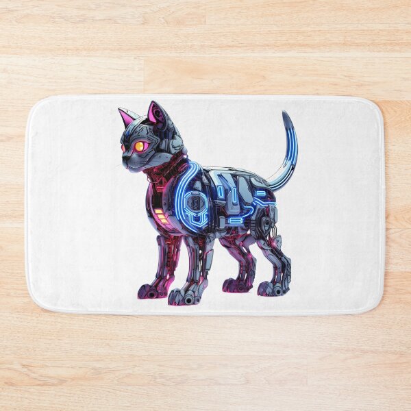 Item preview, Cyberpunk Robot Cat in Neon Colors designed and sold by SchorlCraft.