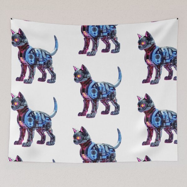 Item preview, Cyberpunk Robot Cat in Neon Colors designed and sold by SchorlCraft.
