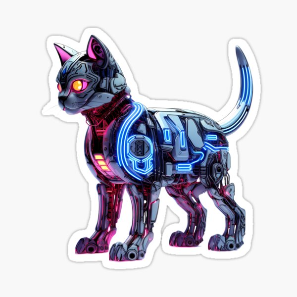 Item preview, Cyberpunk Robot Cat in Neon Colors designed and sold by SchorlCraft.