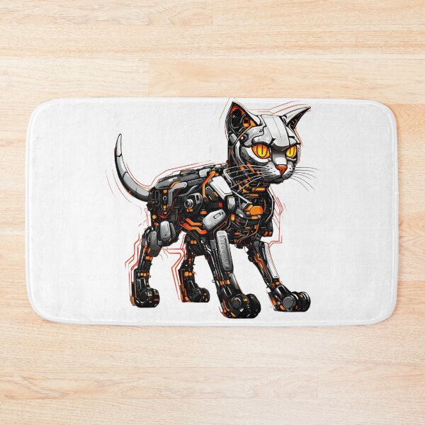 Item preview, Cyberpunk Robot Cat in Neon Colors designed and sold by SchorlCraft.