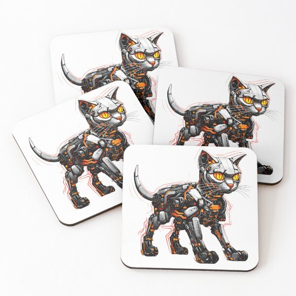 Item preview, Cyberpunk Robot Cat in Neon Colors designed and sold by SchorlCraft.