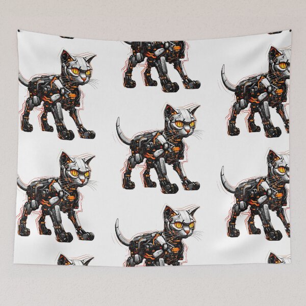 Item preview, Cyberpunk Robot Cat in Neon Colors designed and sold by SchorlCraft.