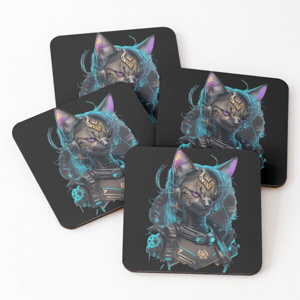 Item preview, Cyberpunk Cat in neon colors, Purple, Pink, Blue designed and sold by KeshaEls.