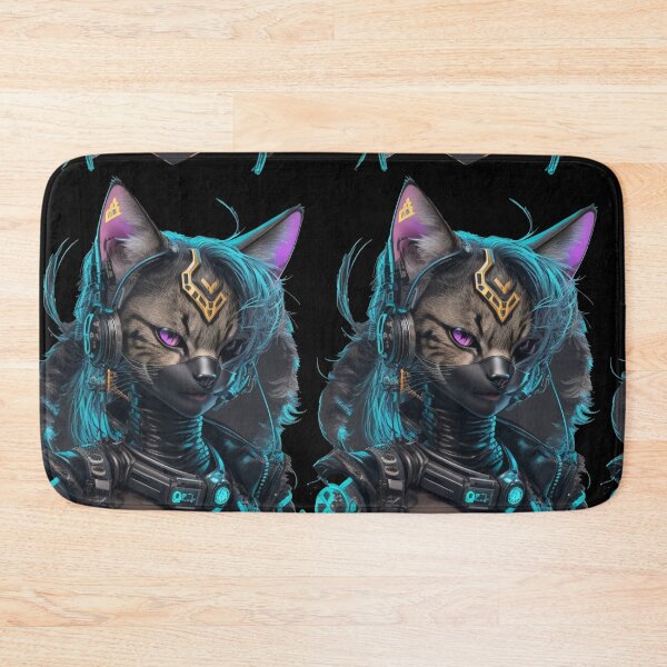Item preview, Cyberpunk Cat in neon colors, Purple, Pink, Blue designed and sold by KeshaEls.