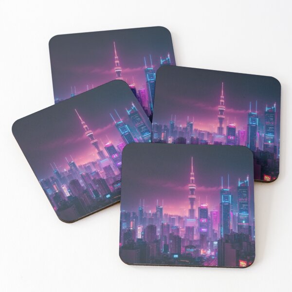 Item preview, neon-lit skyline cyberpunk tokyo designed and sold by mikaws.