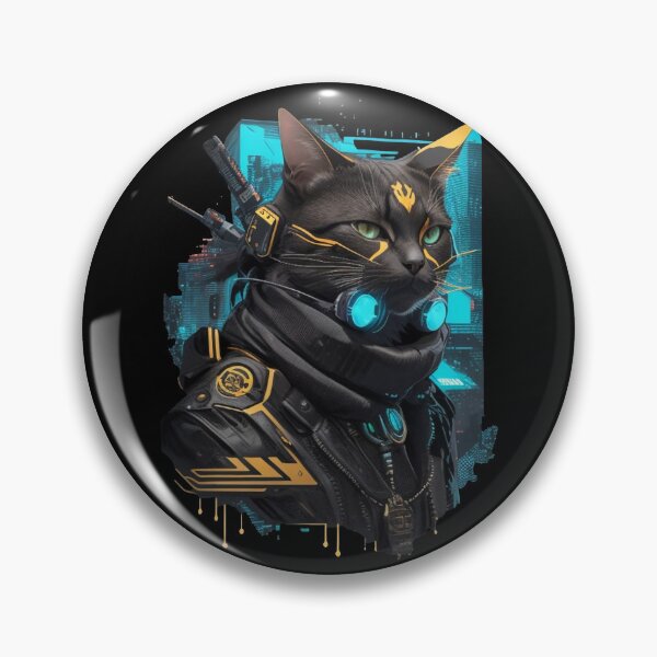 Item preview, Cyberpunk Cat in neon colors, Black, Gold & Blue designed and sold by KeshaEls.