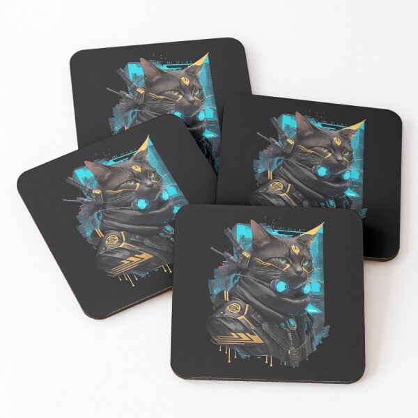Item preview, Cyberpunk Cat in neon colors, Black, Gold & Blue designed and sold by KeshaEls.
