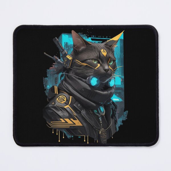Item preview, Cyberpunk Cat in neon colors, Black, Gold & Blue designed and sold by KeshaEls.