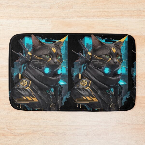 Item preview, Cyberpunk Cat in neon colors, Black, Gold & Blue designed and sold by KeshaEls.