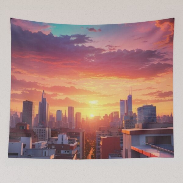 Item preview, Unrealistic colorful sunset, cityscape designed and sold by mikaws.