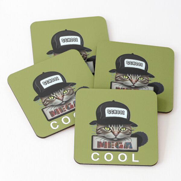 Item preview, School MEGA COOL, says the cat with the baseball cap designed and sold by kikidu21.