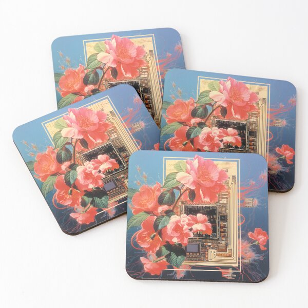 Item preview, Abstract Vintage Illustration of Microchip and Red Flowers designed and sold by Je-we.