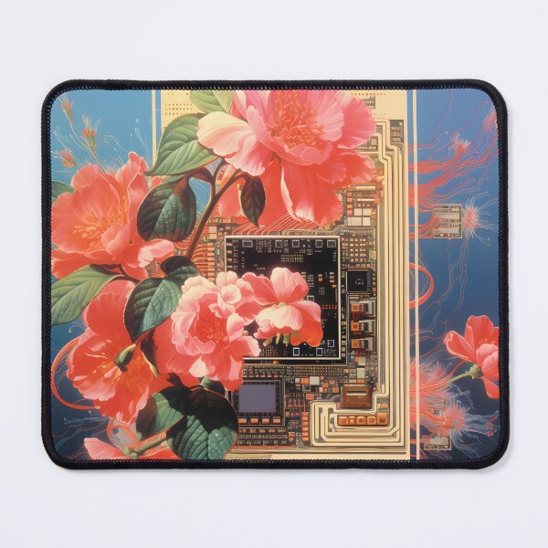 Item preview, Abstract Vintage Illustration of Microchip and Red Flowers designed and sold by Je-we.