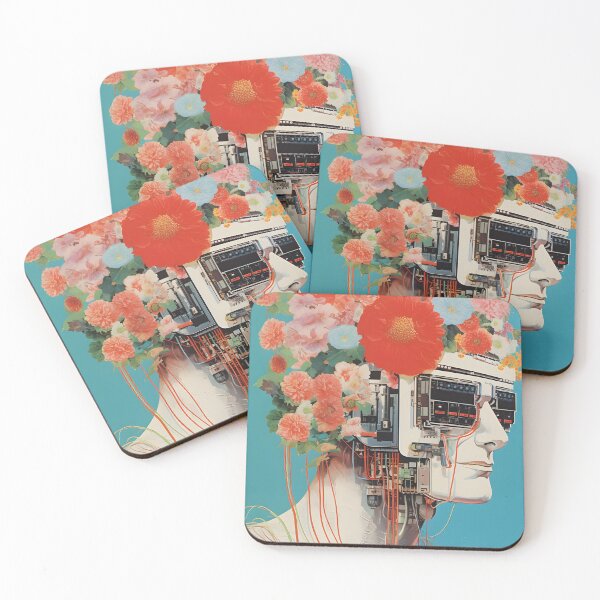 Item preview, Abstract Vintage Illustration of Robot with Microchips and Flowers designed and sold by Je-we.