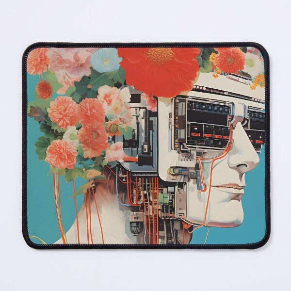 Item preview, Abstract Vintage Illustration of Robot with Microchips and Flowers designed and sold by Je-we.