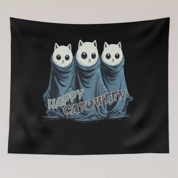 Item preview, Happy Catoween - Cat ghost wearing black cape - Black cat cape - Cat cape - Cat black cape designed and sold by JansenGS.