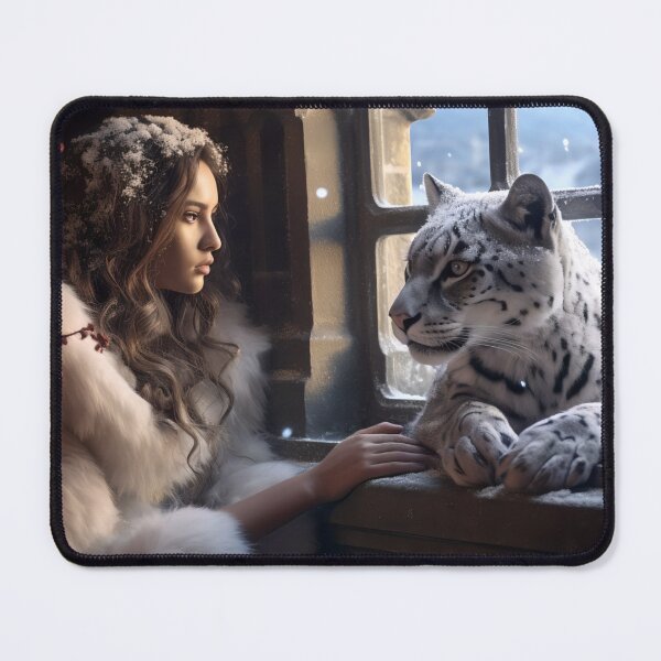Item preview, Everlasting Friendship Fantasy Art Print Snow Leopard and Princess designed and sold by Alcyonian.