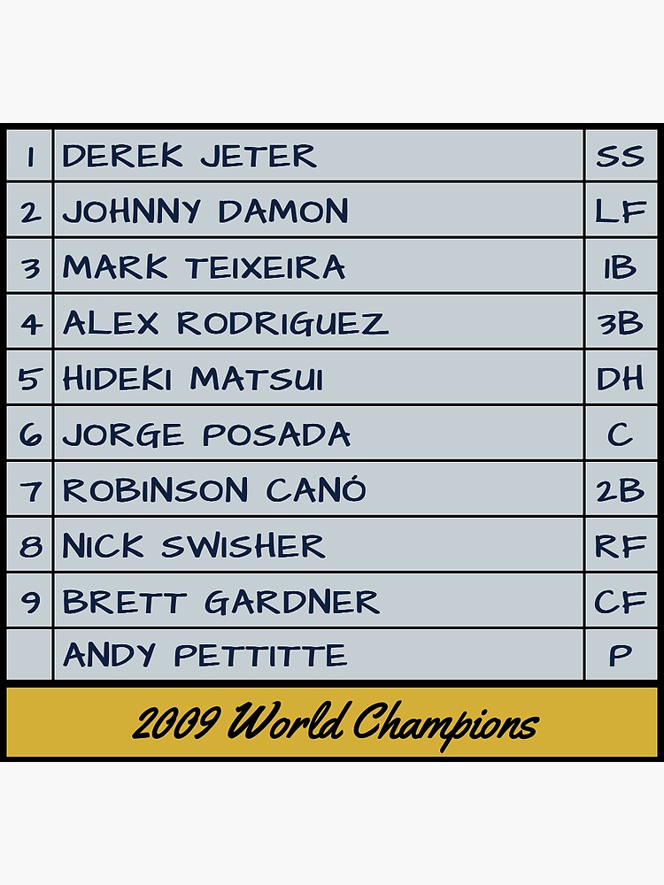 2009 New York Yankees World Series Lineup Card | Sticker