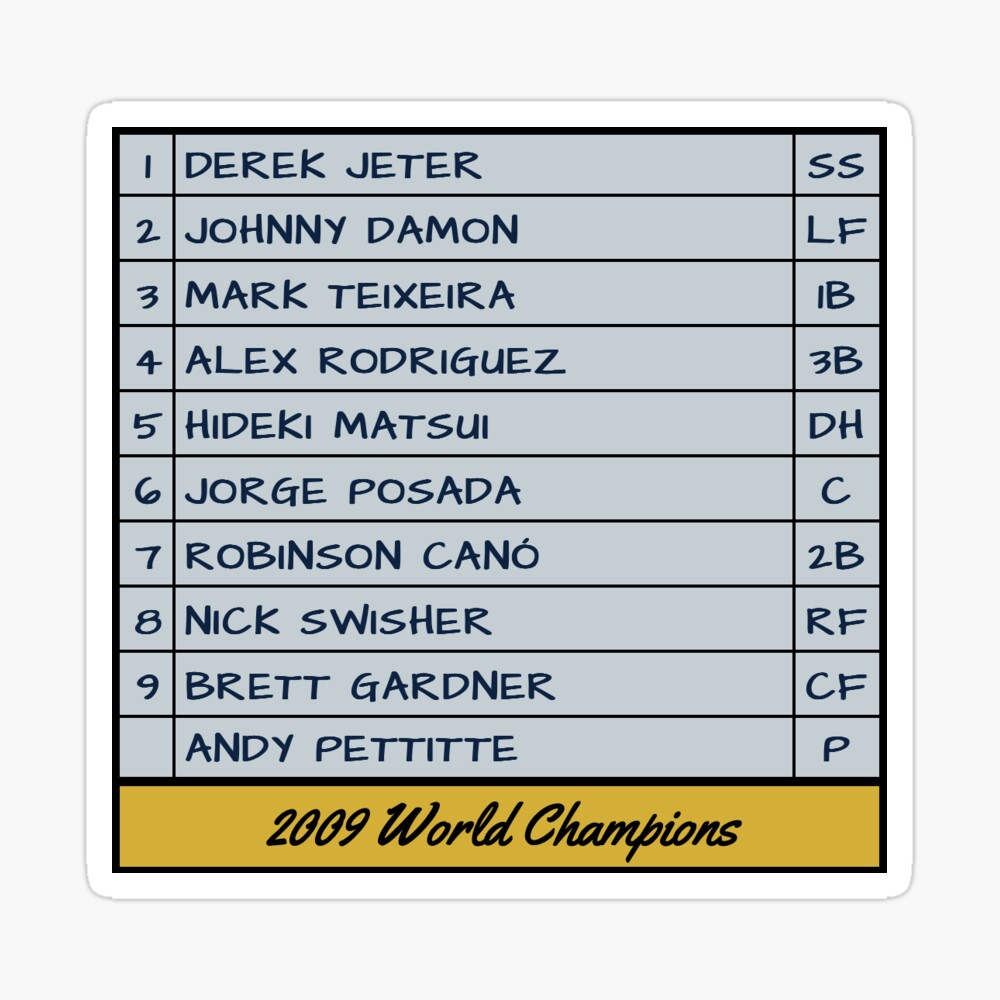 2009 New York Yankees World Series Lineup Card Sticker for Sale