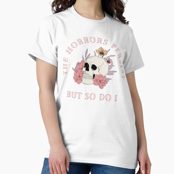 Vista previa del artículo con la obra «Los horrores persisten, pero yo también Calavera floral», diseñado y vendido por Sunny-Saguaro.