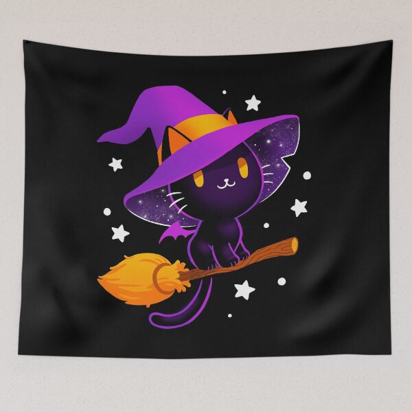 Item preview, Witch cat - Black magic cat - cute spooky - Magical stars  designed and sold by BlancaVidal.
