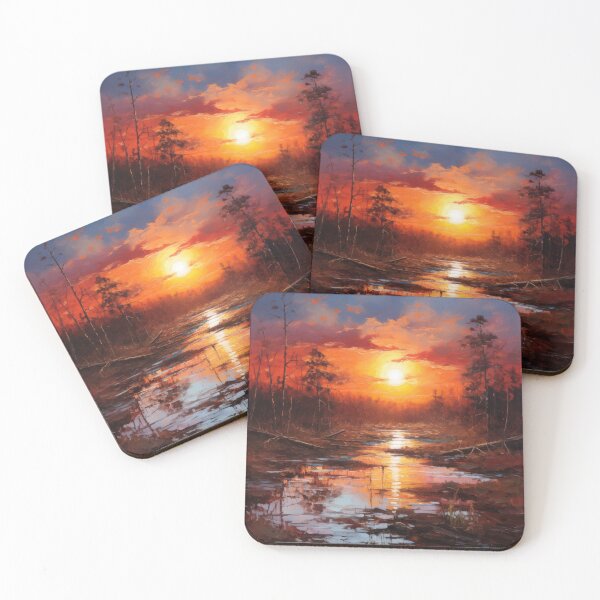 Item preview, Sunset Creek - Oil Painting Landscape with Stream, Wall Art designed and sold by AIPICCRAFT.
