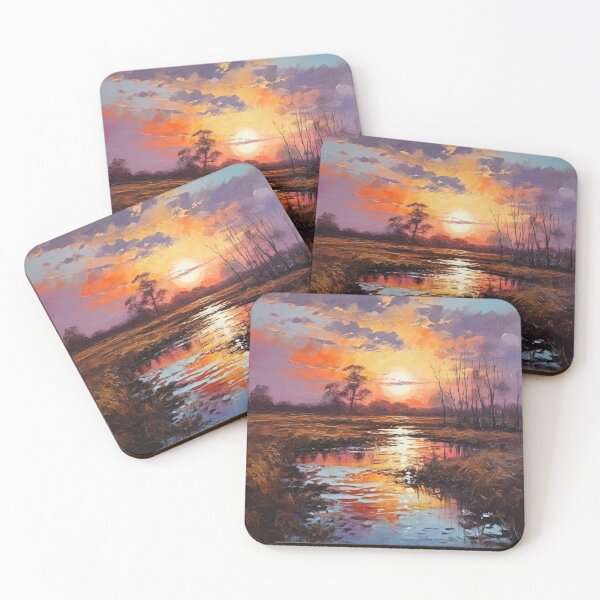 Item preview, Sunset Creek - Oil Painting Landscape with Stream, Wall Art designed and sold by AIPICCRAFT.