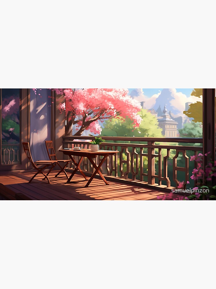 Anime Cherry Blossom Tree in a Balcony, A Romantic and Serene Piece of Art  for Your Home Poster for Sale by samuelpinzon
