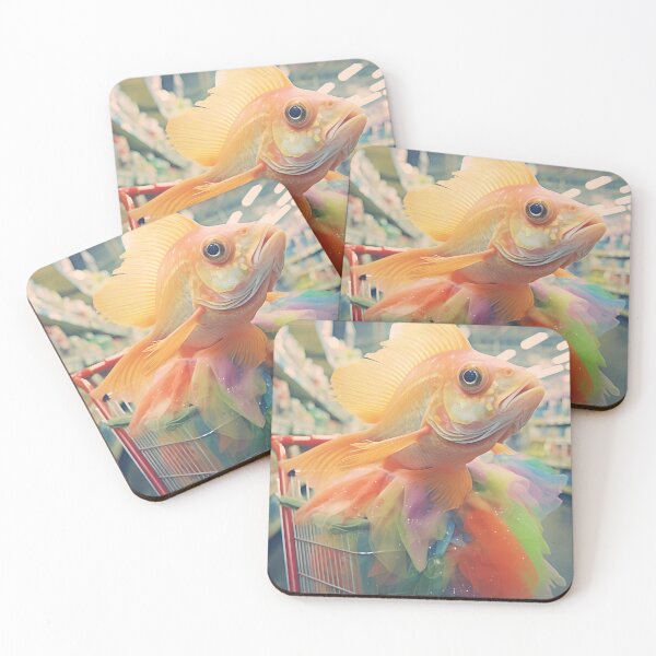 Item preview, Rainbow Shopping Cart - Fish in a Supermarket Surreal Photo Art Print designed and sold by Alcyonian.