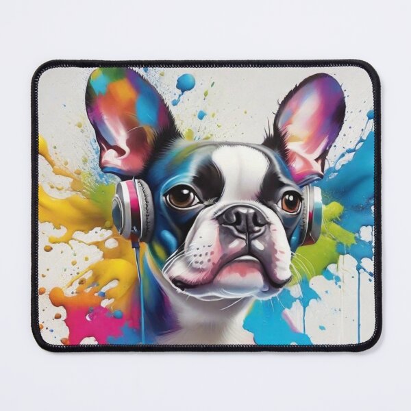 Item preview, Boston Terrier Dog Portrait With Headphones designed and sold by Wolfheartart.