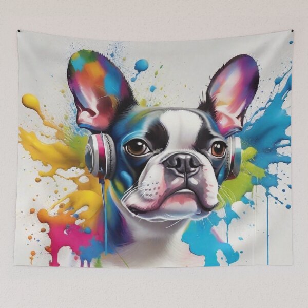 Item preview, Boston Terrier Dog Portrait With Headphones designed and sold by Wolfheartart.