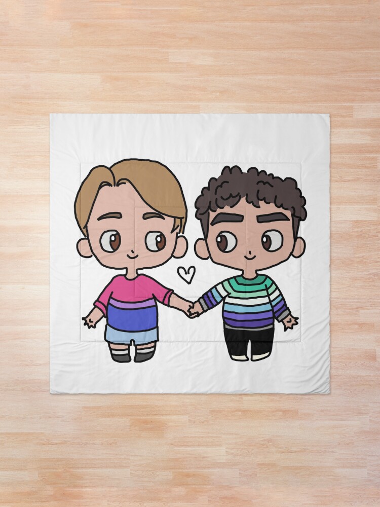 Thumbnail 1 of 6, Comforter, Heartstopper Nick & Charlie pride flag tops designed and sold by elladea.