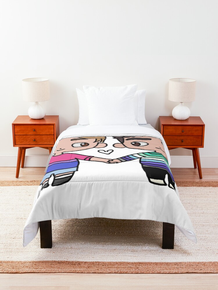 Thumbnail 3 of 6, Comforter, Heartstopper Nick & Charlie pride flag tops designed and sold by elladea.