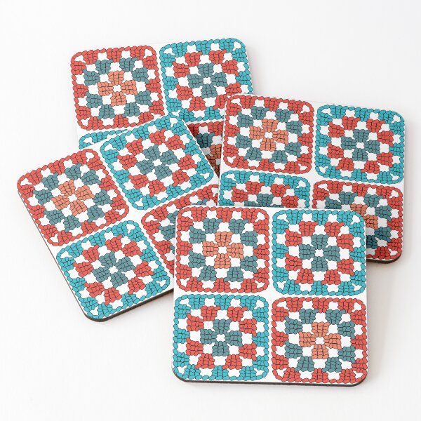 Item preview, Crochet Granny Square Retro Pattern in Blues & Oranges designed and sold by Aureusglow.