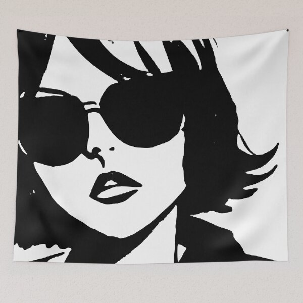 Item preview, Black and white drawing of a girl with sunglasses designed and sold by DorianSlate.