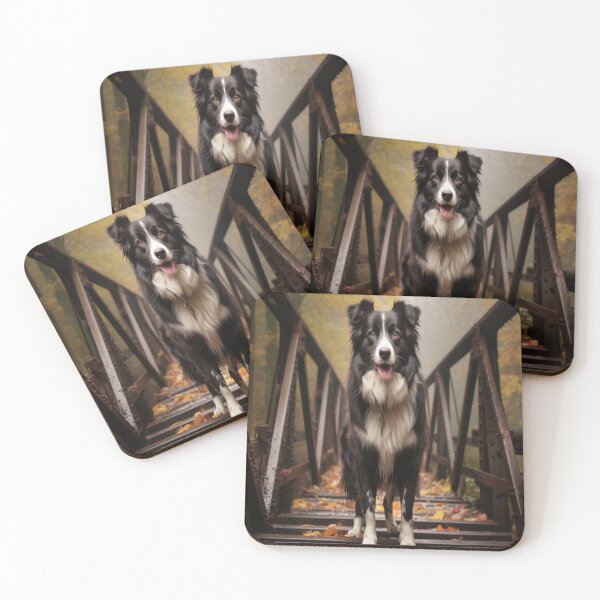 Item preview, Border collie dog on a wooden bridge designed and sold by DynamicPosters.