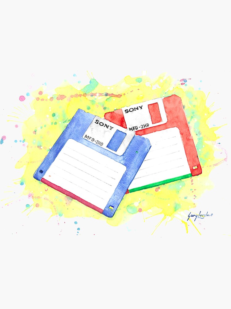 Thumbnail 3 of 3, Sticker, "Floppy Disks" Water Color by Gary Lovelace designed and sold by artmangary.