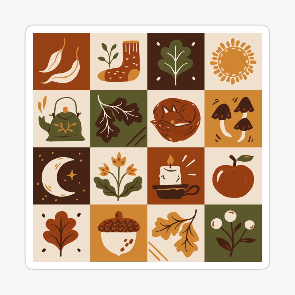 Traditional Autumn Symbols Cozy Seamless Pattern For An Autumnal