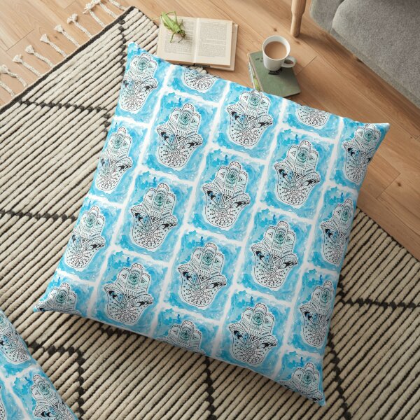 Hamsa Hand - Blue Floor Pillow