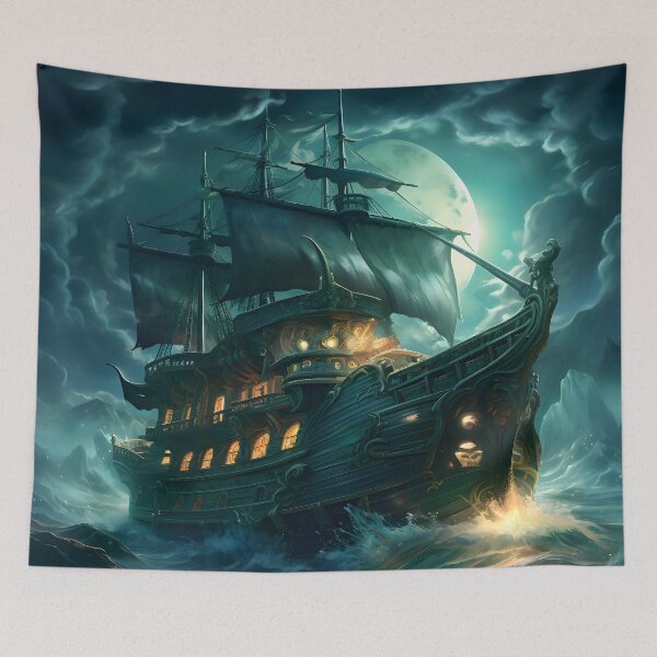 Item preview, Eerie Pirate Ship Art designed and sold by ConfettiSkyArt.