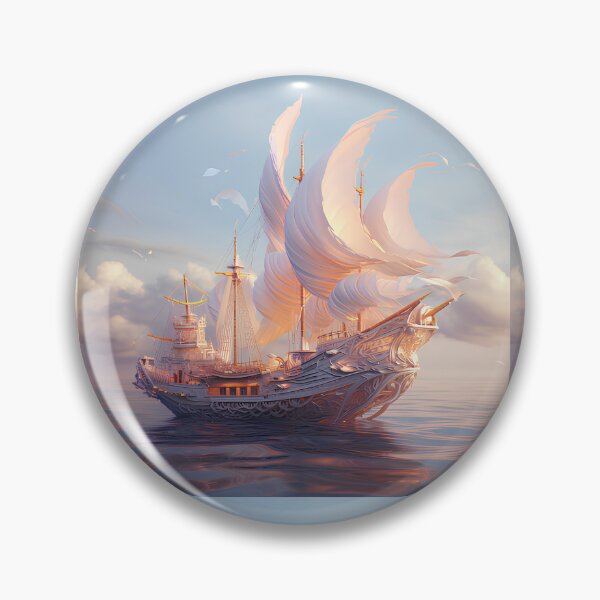 Item preview, silver gold junk boat sealing over ocean designed and sold by Zwzc.