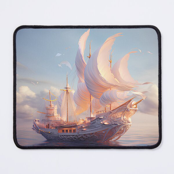 Item preview, silver gold junk boat sealing over ocean designed and sold by Zwzc.