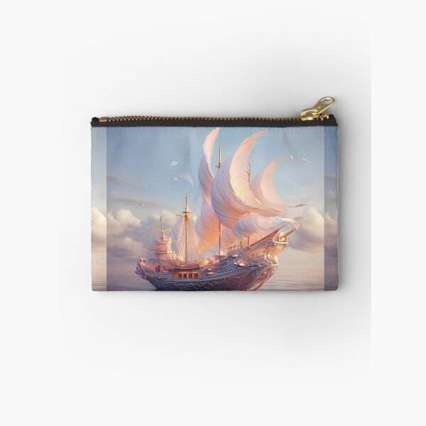 Item preview, silver gold junk boat sealing over ocean designed and sold by Zwzc.