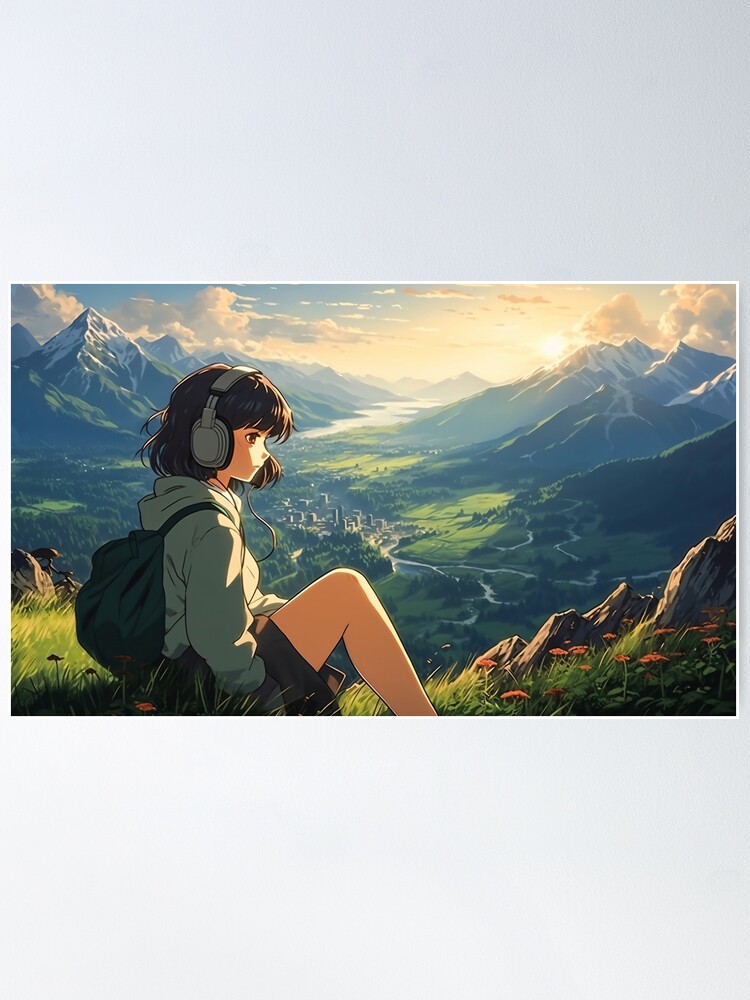 Ghibli Style Girl in a Mountain Poster for Sale by Helenstudio