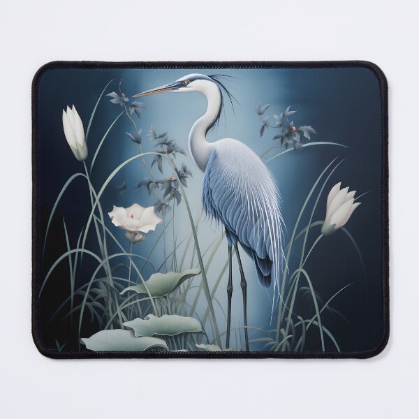 Item preview, heron and lotus on blue background designed and sold by ladivinefactory.