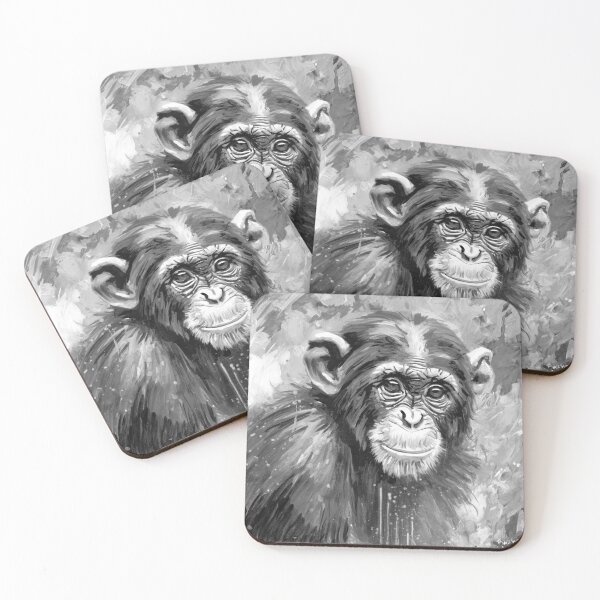 Item preview, CHIMPANCÉ PINTURA ACRÍLICA SALPICADURAS BLANCO Y NEGRO designed and sold by BazwoldArtist.