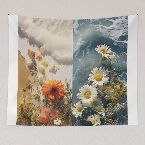 Item preview, Two images of flowers and sea collage designed and sold by WallWhimsyWorks.
