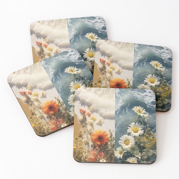 Item preview, Two images of flowers and sea collage designed and sold by WallWhimsyWorks.
