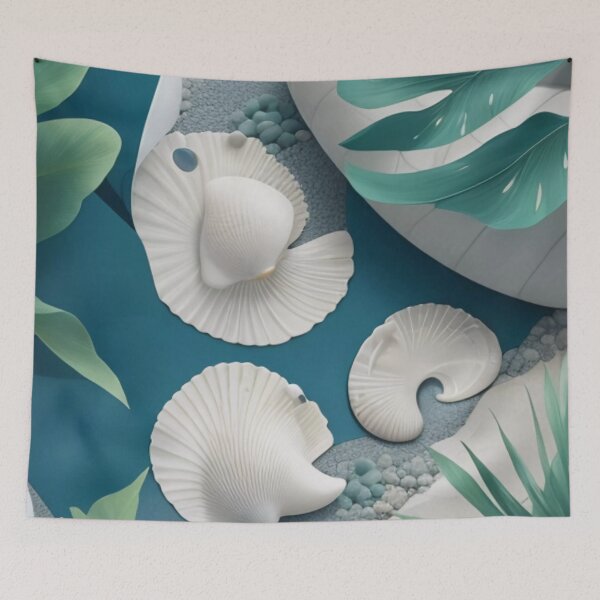 Item preview, Tranquil Seashell Haven: Captivating White Sands and Organic Greenery designed and sold by TribalNative.